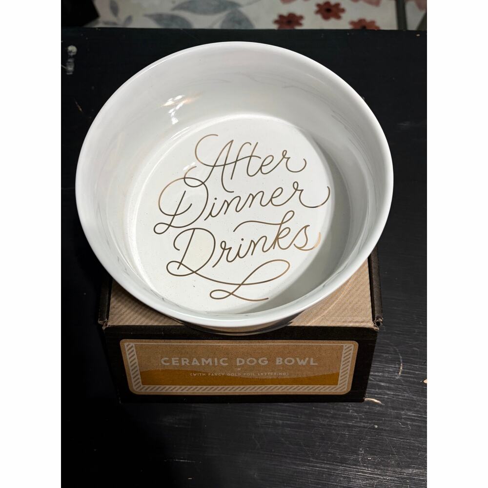 Brass Monkey After Dinner Drinks Ceramic Dog Bowl 40 oz Gold Foil NIB